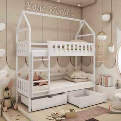 Modern White Gaja Bunk Bed with Storage and Foam Mattresses H 217cm W