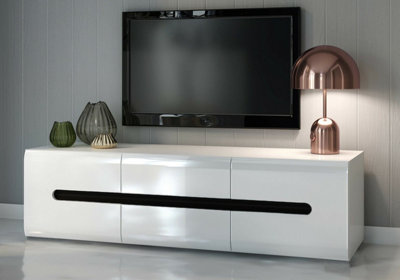 Modern White Gloss TV Stand Cabinet Drawer Low Unit 150cm Black Brown Azteca - White Gloss