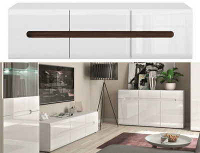 Modern White Gloss TV Stand Cabinet Drawer Low Unit 150cm Black Brown Azteca - White Gloss