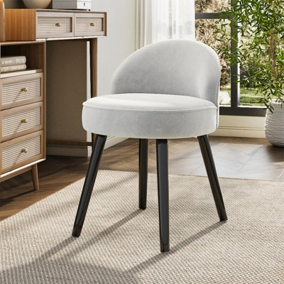 Modern White Grey Dutch Velvet Dressing Table Chair with Black Rubberwood Legs