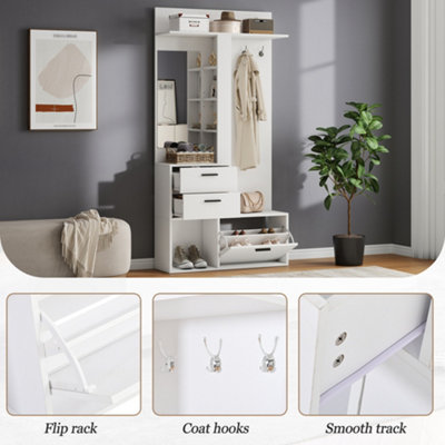 Modern White Hallway Set 90x30x180cm Coat Rack Shoe Cabinet with Mirror ...
