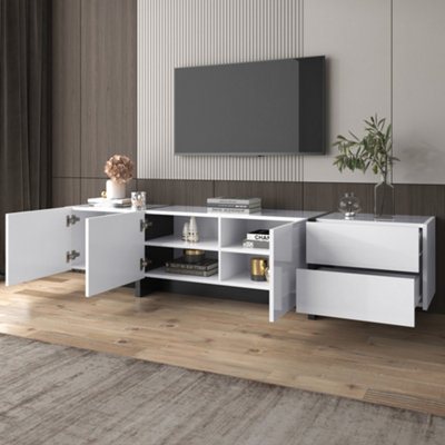 Modern White High Gloss TV Cabinet Stand TV Console Table for Living Room with Large Storage