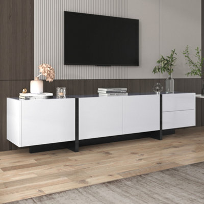 Modern White High Gloss TV Cabinet Stand TV Console Table for Living Room with Large Storage
