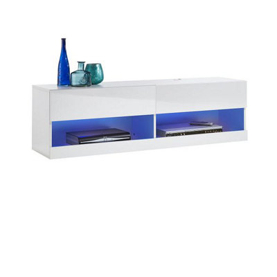 Modern White Large Gloss and Matt Floating Wall Mounted TV Cabinet 140cm wide x 33cm deep