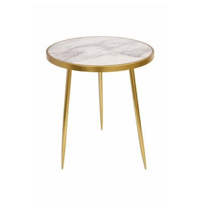 Modern White Marble Effect Round Coffee Table with Gold Metal Legs