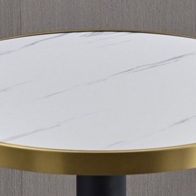 Modern White Marble Effect Round Coffee Table with Gold Metal Legs