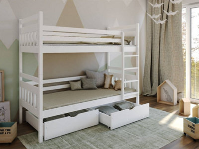 Modern White Matt Bunk Bed with Storage & Foam/Bonnell Mattresses - Sleek, Space-Saving Design (H1640mm x W1980mm x D980mm)