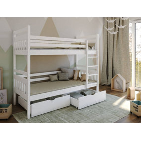 Modern White Matt Bunk Bed with Storage & Foam/Bonnell Mattresses - Sleek, Space-Saving Design (H1640mm x W1980mm x D980mm)
