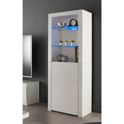 Modern White Matt Gloss Buffet Sideboard Cabinet with LED Lights-  Length 90cm x Depth 35cm x Height 83cm