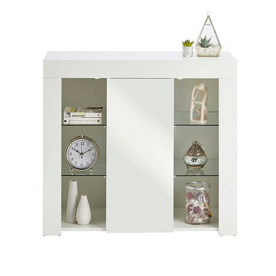 Modern White Matt Gloss Buffet Sideboard Cabinet with LED Lights- Length 90cm x Depth 35cm x Height 83cm