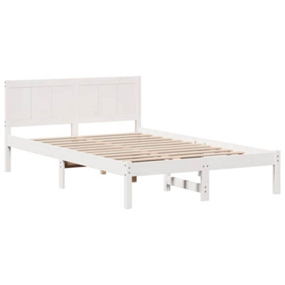 Modern White Pine Wood Bed Frame White Solid Pine wood 135 x 190 cm