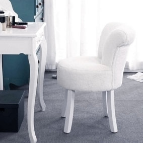 Modern White Plush Upholstered Dressing Table Stool with White Legs