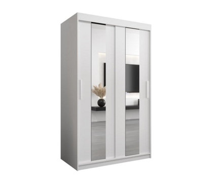 Modern White Pole Sliding Door Wardrobe W1200mm H2000mm D620mm Mirrored Sleek Storage Solution