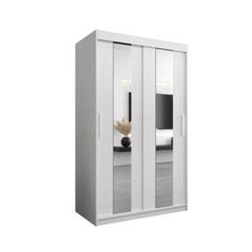 Modern White Pole Sliding Door Wardrobe W1200mm H2000mm D620mm Mirrored Sleek Storage Solution