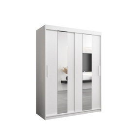 Modern White Pole Sliding Door Wardrobe W1500mm H2000mm D620mm Mirrored Sleek Storage Solution