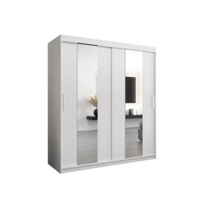Modern White Pole Sliding Door Wardrobe W1800mm H2000mm D620mm Mirrored Sleek Storage Solution
