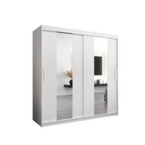Modern White Pole Sliding Door Wardrobe W2000mm H2000mm D620mm Mirrored Sleek Storage Solution