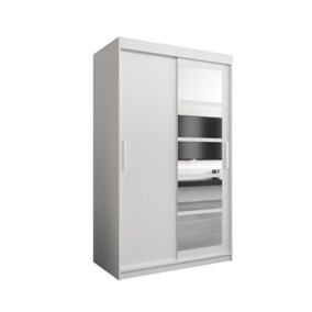 Modern White Roma I Sliding Door Wardrobe W1200mm H2000mm D620mm Mirrored Vertical Handles Sleek Storage Solution