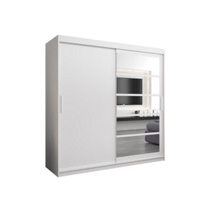 Modern White Roma I Sliding Door Wardrobe W2000mm H2000mm D620mm Mirrored Vertical Handles Sleek Storage Solution