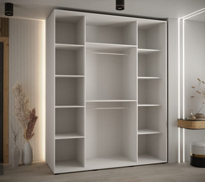 Modern White Sapporo Sliding Door Wardrobe with Shelves and Hanging Rails (H)2050mm (W)1900mm (D)600mm
