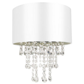 Modern White Satin Fabric Pendant Light Shade with Transparent Acrylic Droplets