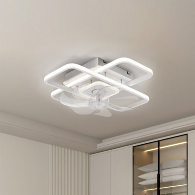Modern White Smart Ceiling Fan Light - 7-Blade Rectangular Design ...