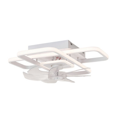 Modern White Smart Ceiling Fan Light - 7-Blade Rectangular Design ...