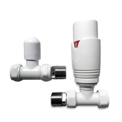 Modern White Straight Thermostatic Radiator Valves 15mm Pair