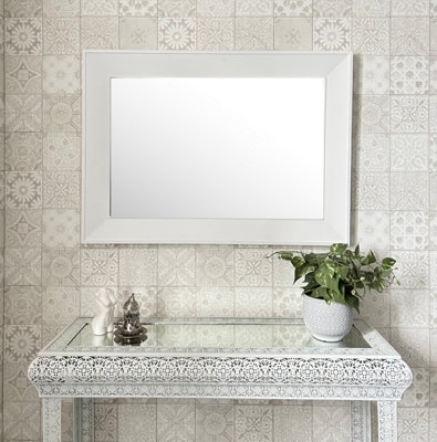 Modern White Wood Framed Wall Mirror - Large