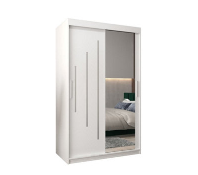 Modern White York II Sliding Door Wardrobe W1200mm H2000mm D620mm Mirrored Sleek Storage Solution