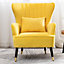 Modern Wing Back Velvet Tufted Armchair, Yellow Upholstered Occasional Chair Accent Sofa Chair with Lumbar Pillow