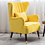 Modern Wing Back Velvet Tufted Armchair, Yellow Upholstered Occasional Chair Accent Sofa Chair with Lumbar Pillow