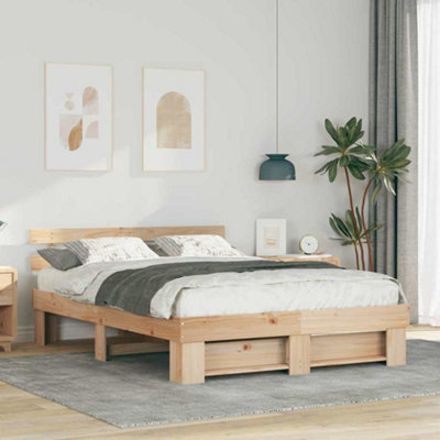 Modern with Headboard Brown 160 x 200 cm Solid pine wood
