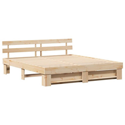 Modern with Headboard Brown 200 x 200 cm Solid pine wood
