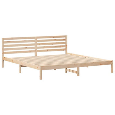 MODERN WITH HEADBOARD BROWN 200 X 220 CM SOLID PINE WOOD