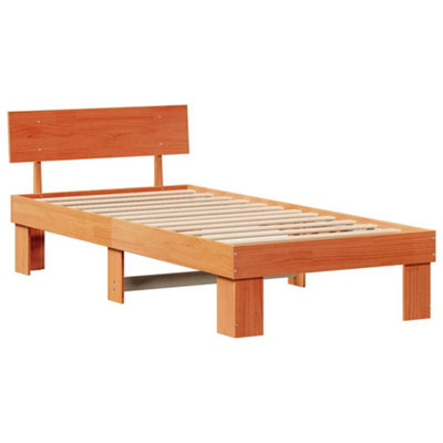 Modern with Headboard Wax brown 100 x 200 cm Solid pine wood
