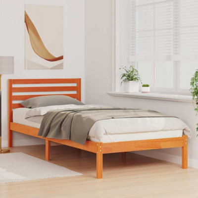 Modern with Headboard Wax brown 100 x 220 cm Solid pine wood