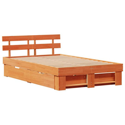 Modern with Headboard Wax brown 120 x 190 cm Solid pine wood