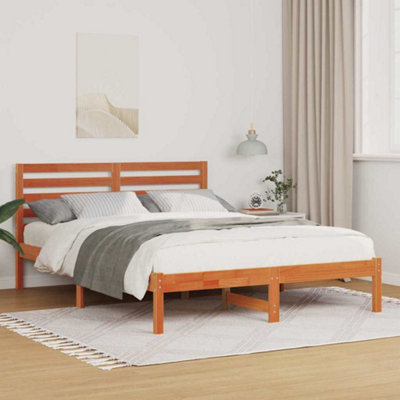 MODERN WITH HEADBOARD WAX BROWN 120 X 200 CM SOLID PINE WOOD