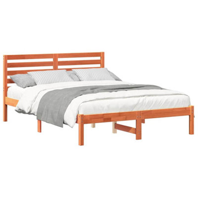MODERN WITH HEADBOARD WAX BROWN 120 X 200 CM SOLID PINE WOOD
