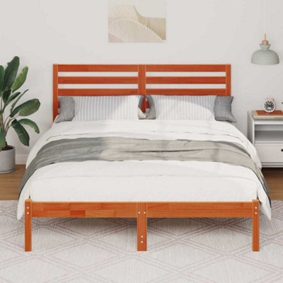MODERN WITH HEADBOARD WAX BROWN 120 X 200 CM SOLID PINE WOOD