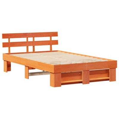 Modern with Headboard Wax brown 120 x 200 cm Solid pine wood