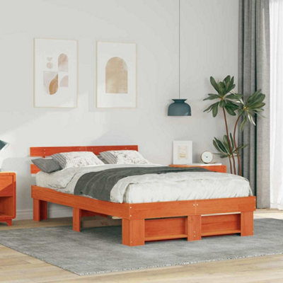 Modern with Headboard Wax brown 120 x 200 cm Solid pine wood