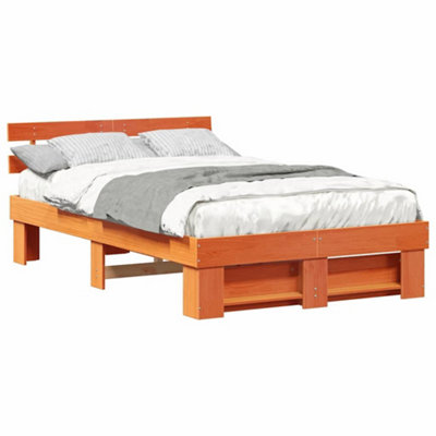 Modern with Headboard Wax brown 120 x 200 cm Solid pine wood