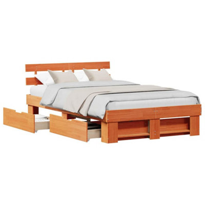 Modern with Headboard Wax brown 120 x 200 cm Solid pine wood