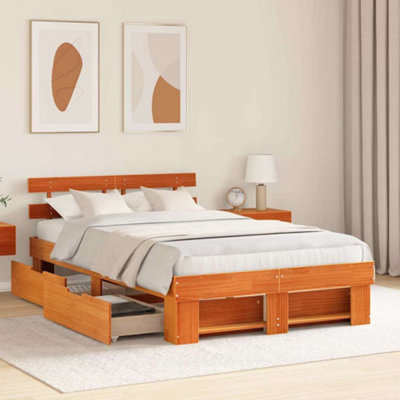 Modern with Headboard Wax brown 120 x 200 cm Solid pine wood