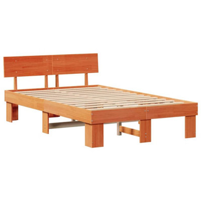 Modern with Headboard Wax brown 135 x 190 cm Solid pine wood