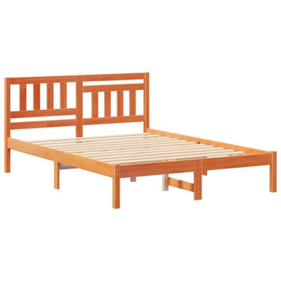 Modern with Headboard Wax brown 135 x 190 cm Solid pine wood