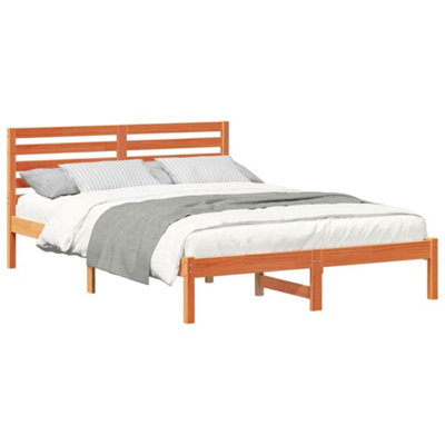 Modern with Headboard Wax brown 140 x 210 cm Solid pine wood