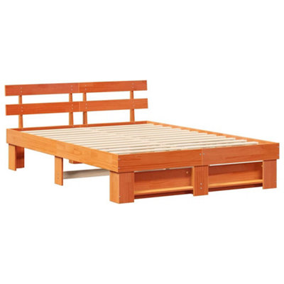 Modern with Headboard Wax brown 150 x 200 cm Solid pine wood